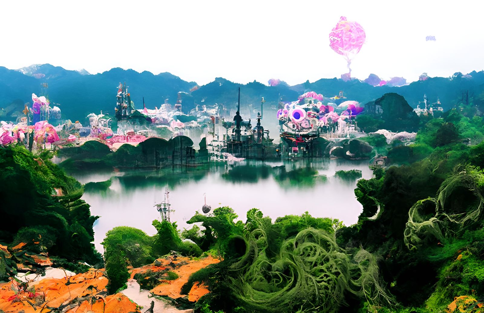 Eldritch Steampunk Wonderland in Ukiyo-e Style