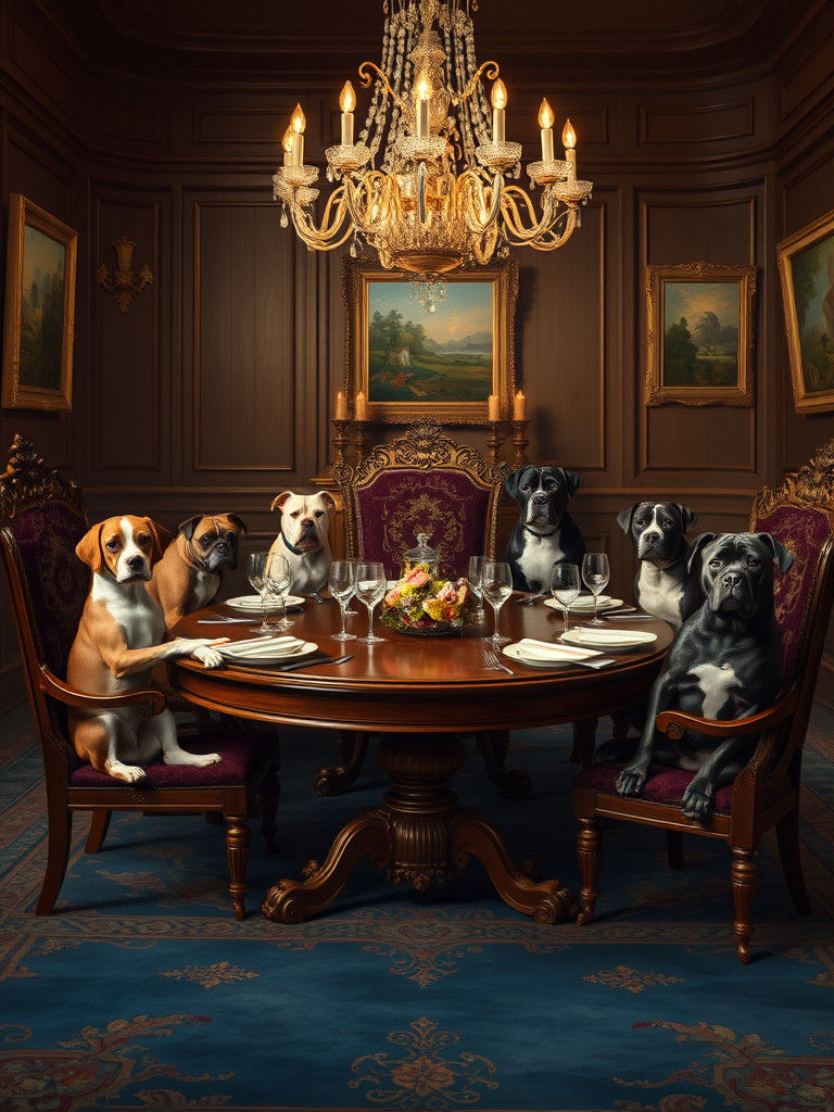 Dogs in a Victorian Mansion: An Antique Oil Painting