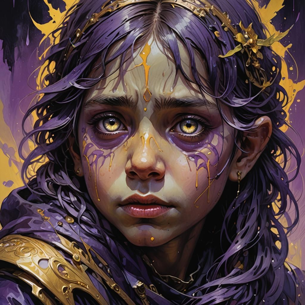 Tormented Child's Face in Tears: Dark Fantasy Art