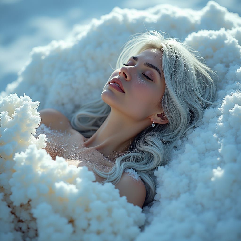 Serene Snow Maiden in Winter Slumber