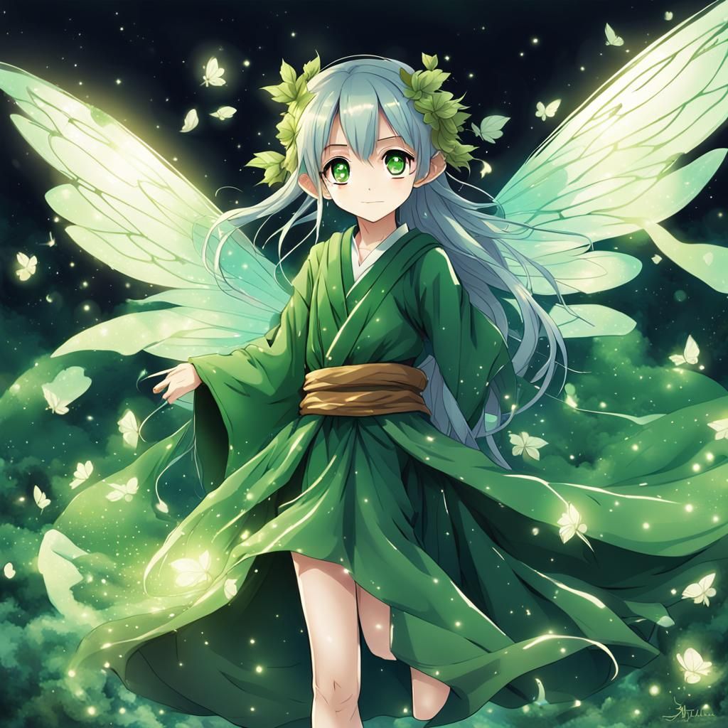 Nature Fairy Disguised as Human in Anime Style