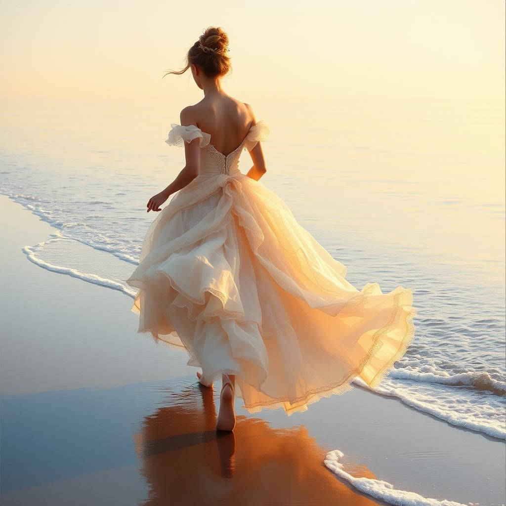 Princess on Beach in Impressionist Impasto Style