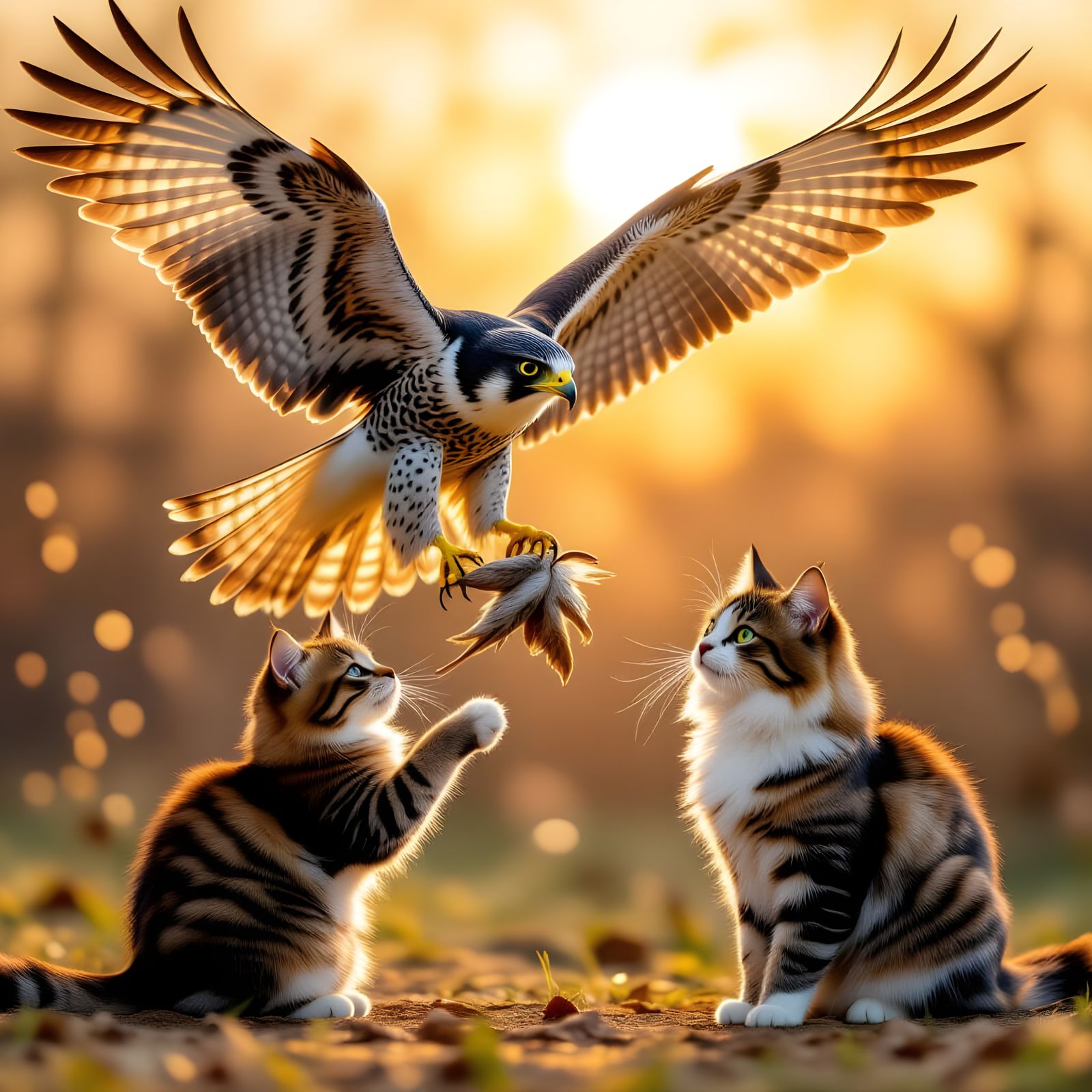 Falcon Delivers Prey to Pet Cat