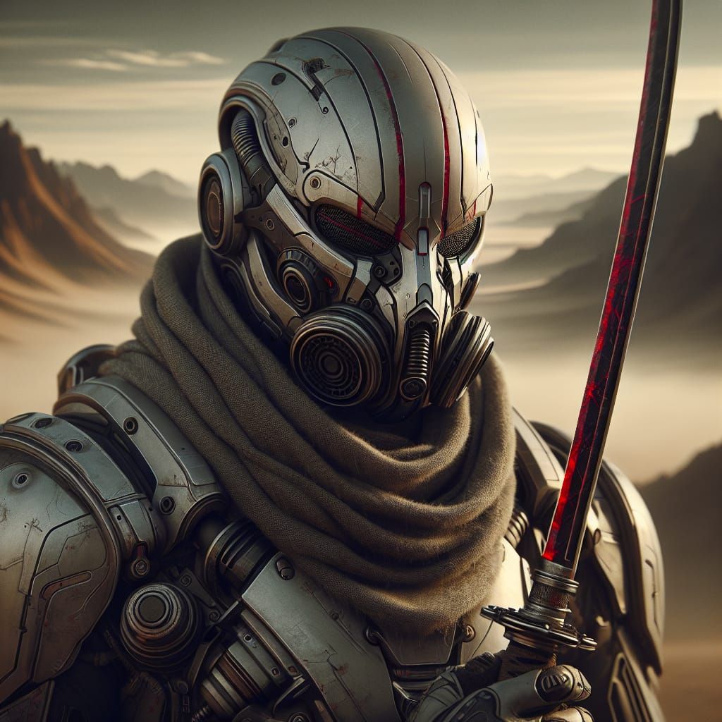 Epic Sci-Fi Warrior in Desert Landscape