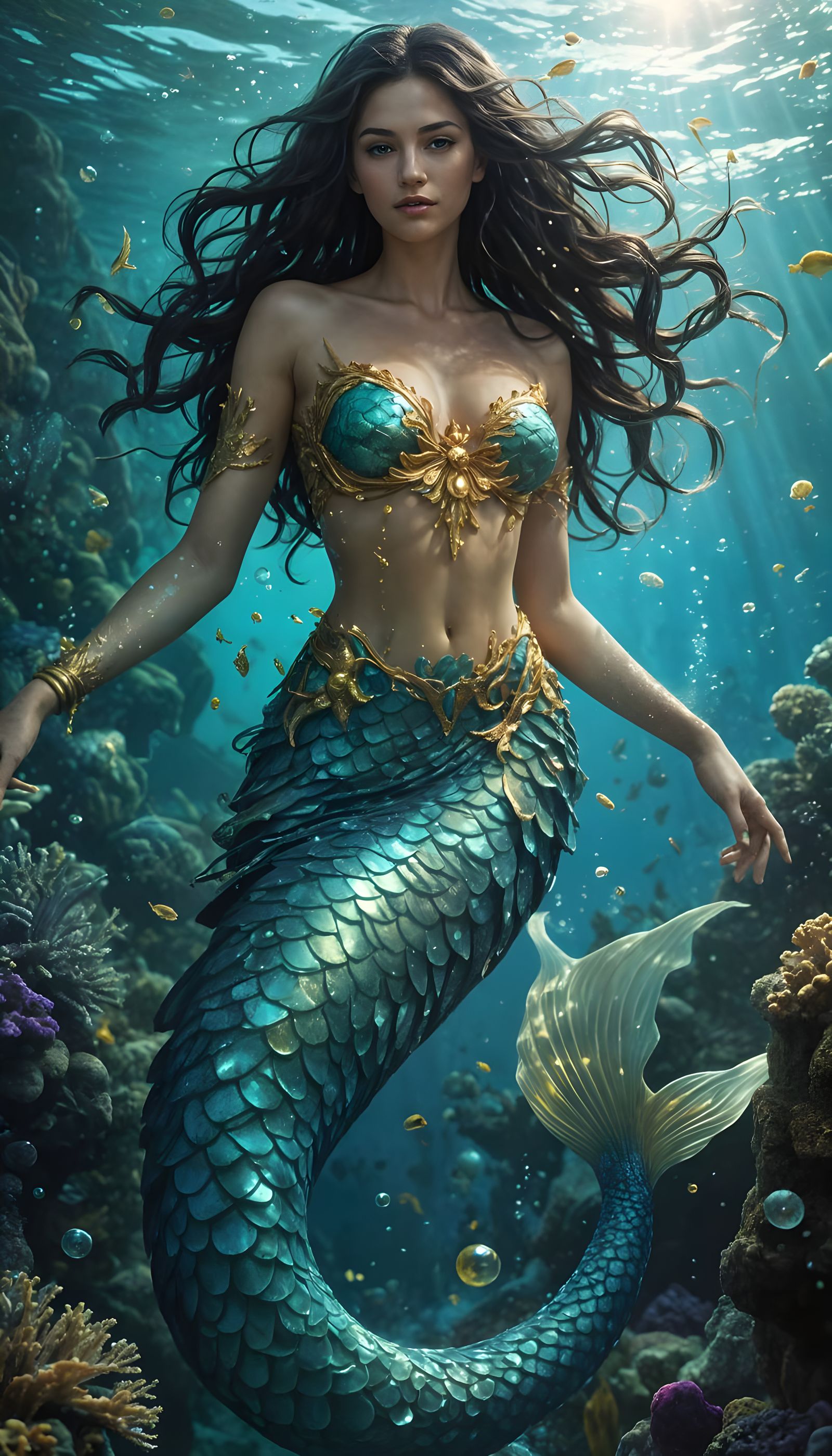 Enchanting Underwater Sea Goddess in Magazine Pose