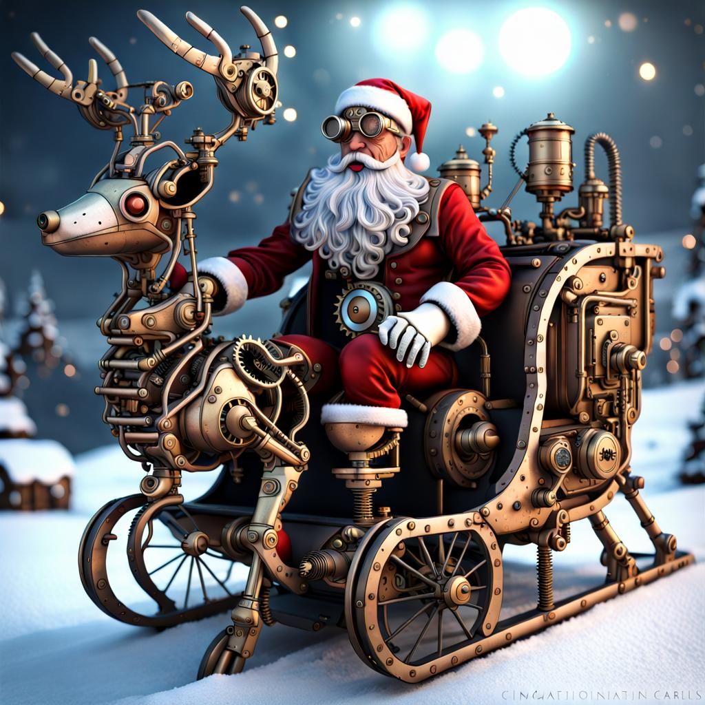 Steampunk Santa Claus on Robotic Sleigh