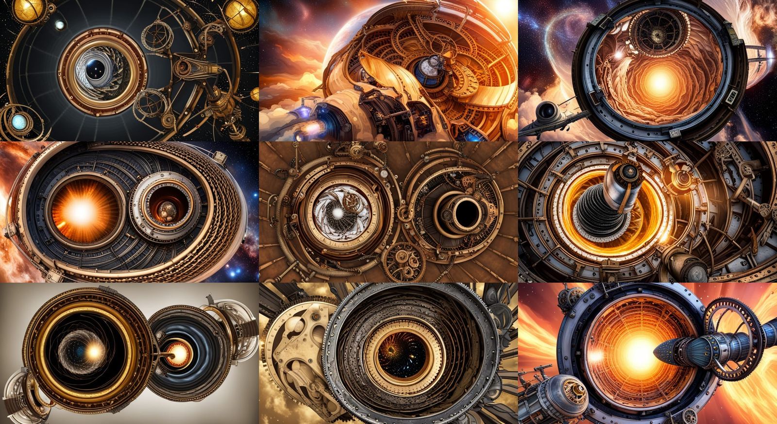 Steampunk Spaceship Soaring Past Toroidal Black Hole