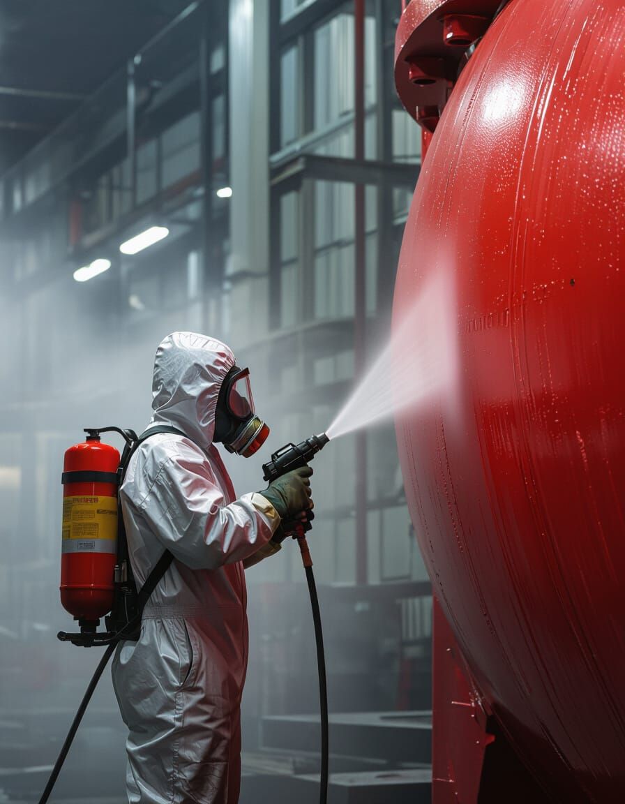 Spraying Epoxy Coating: Photorealistic Industrial Scene