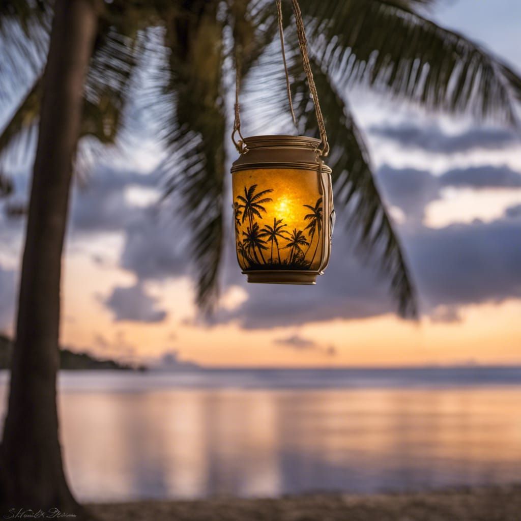 Lantern Over Lahaina Coastline in Watercolor Style