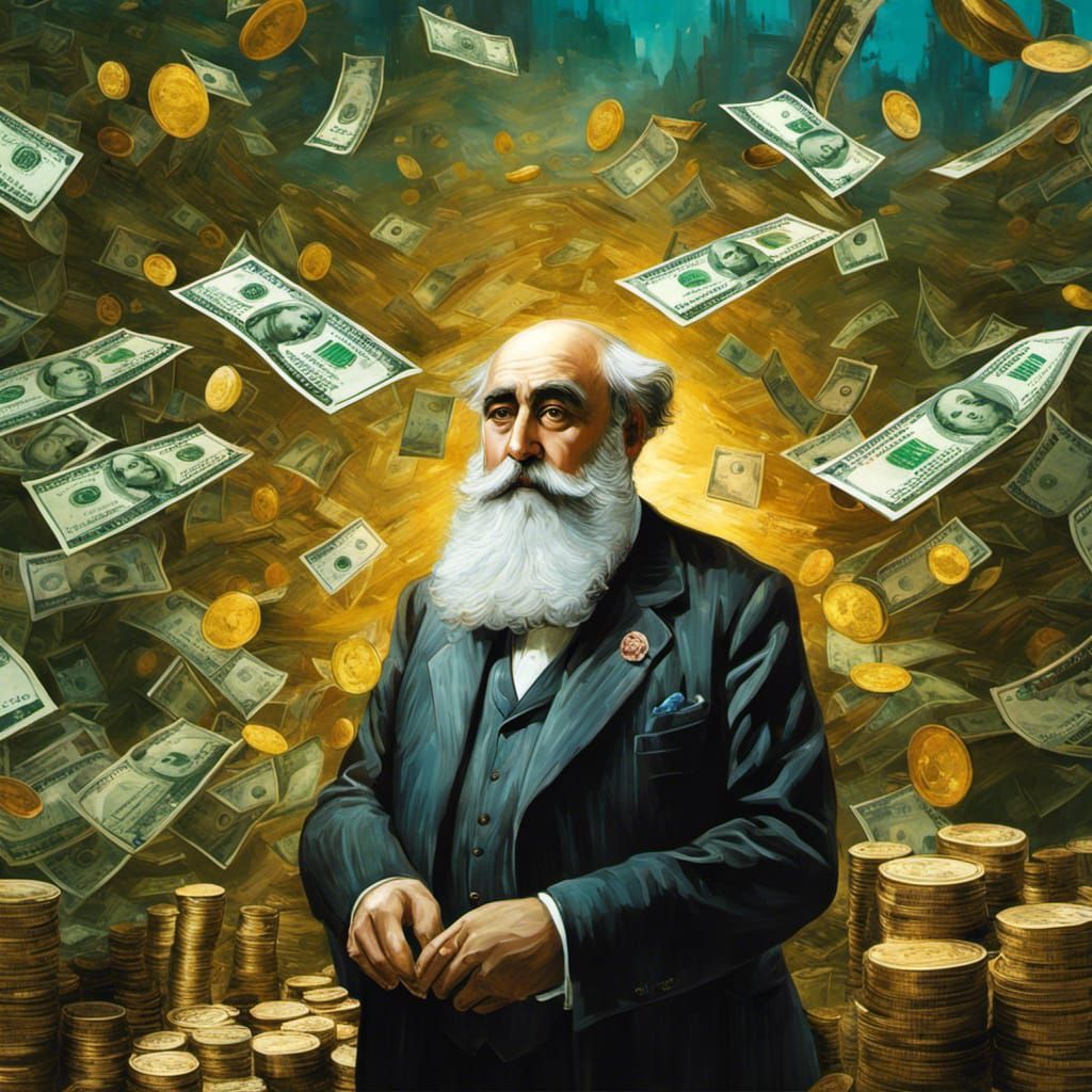 Portrait with Money in Fantasy Realism Style