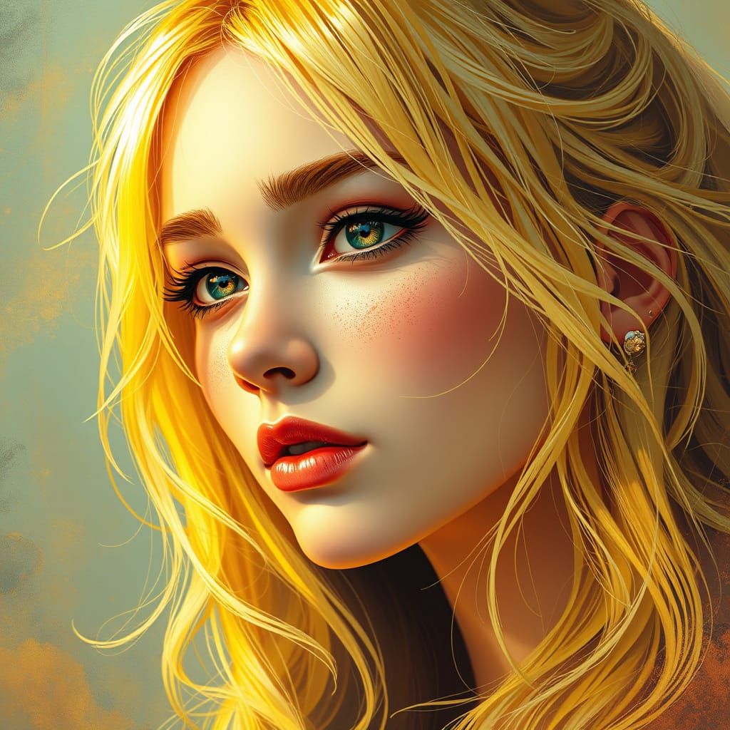 Enchanted Portrait in Vibrant Honey and Cerulean Blue