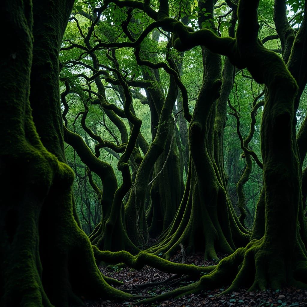 Ancient Forest Cathedral in Deep, Rich Greens