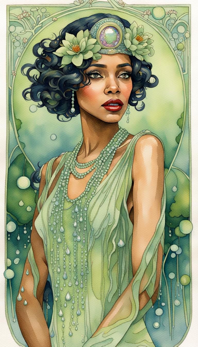 Art Nouveau Tiana in Ethereal Louisiana Swamp