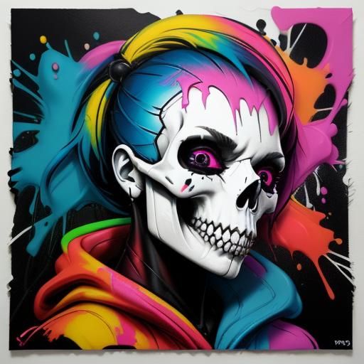 Colorful Graffiti Skull with Melting Effect