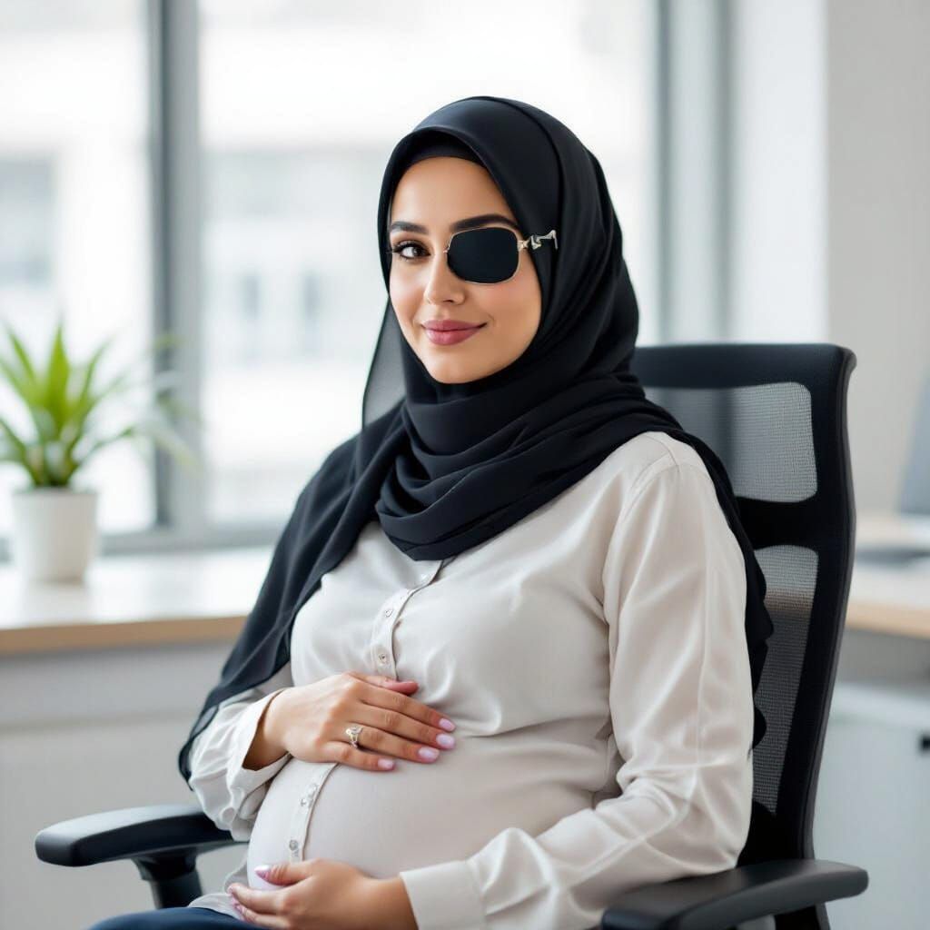 Pregnant Woman with Hijab in Office Chair