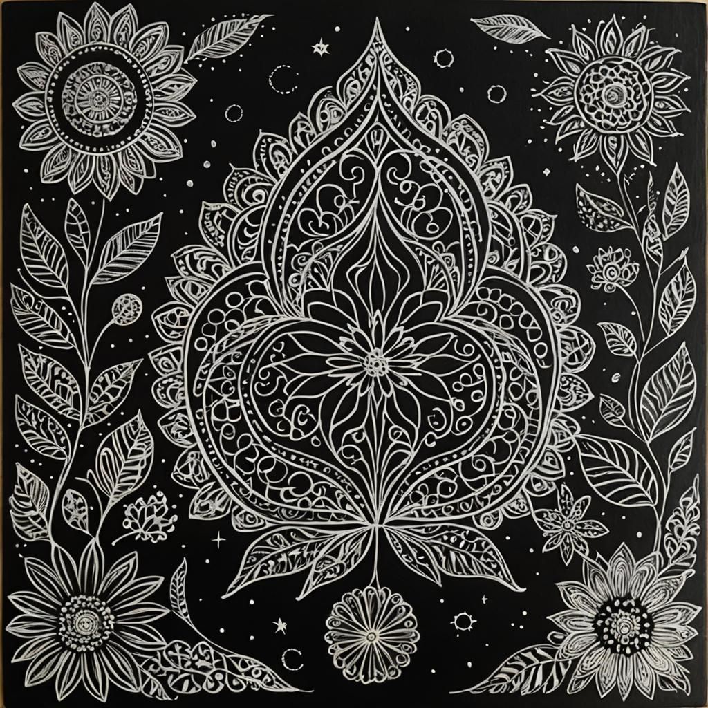 Zentangle Chalk on Black Scratch Board