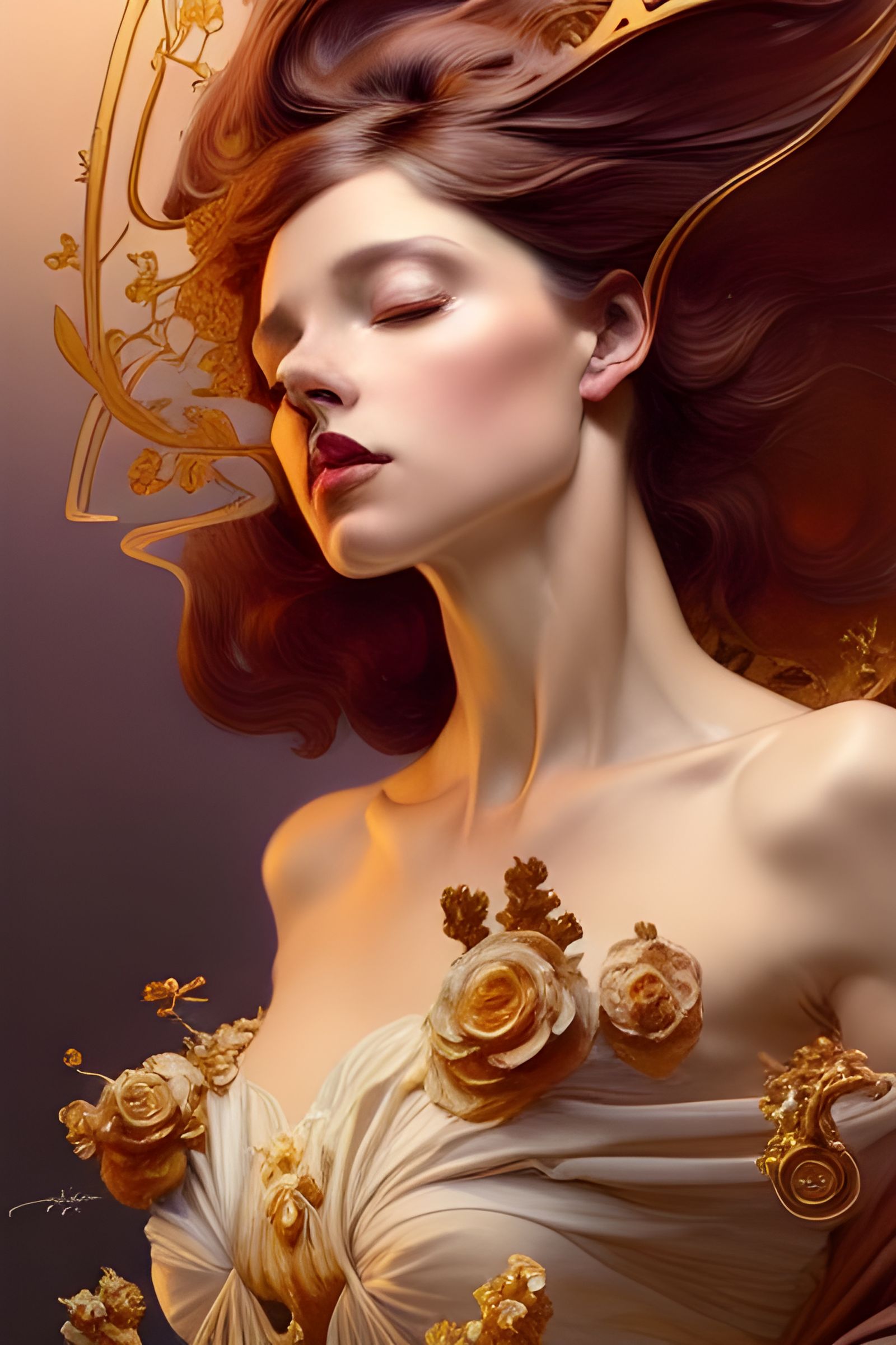 Baroque Space Goddess with Planets and Warm Tones