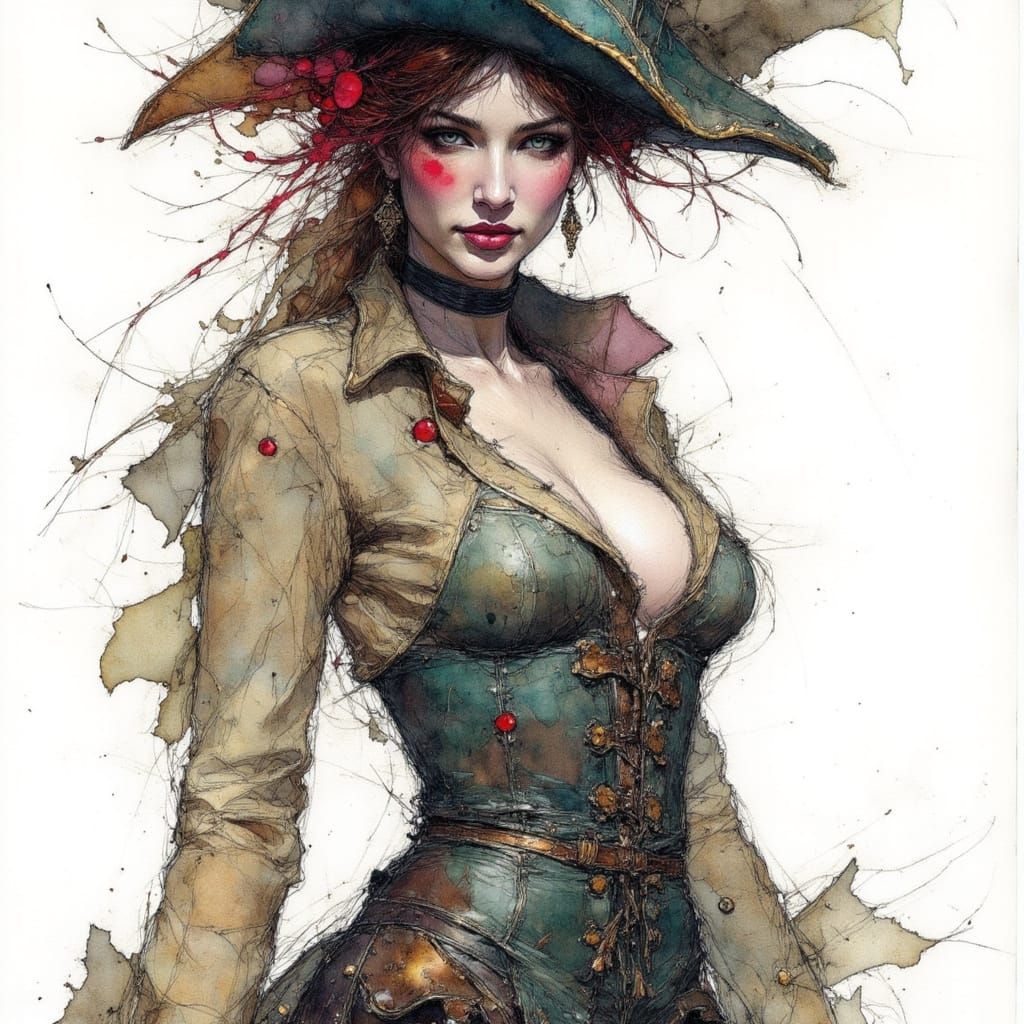 Pirate in Alcohol Ink Sketch Style