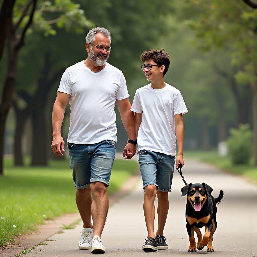 Father and Son Enjoying Sunset Walk, Impressionist Style
