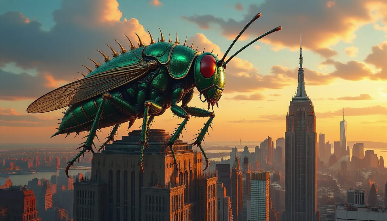 Giant Steampunk Insect Climbs Empire State Building