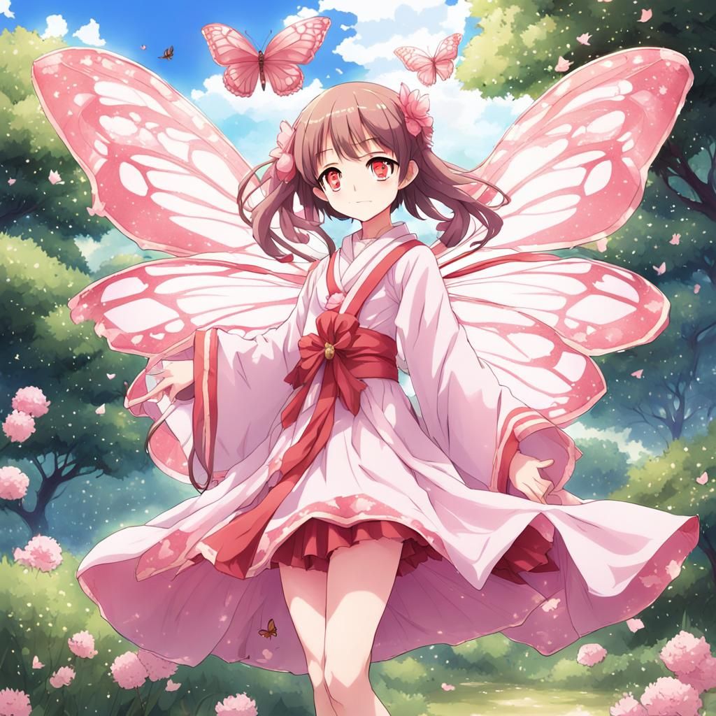 Cherry Fairy with Butterfly Wings in Anime Style