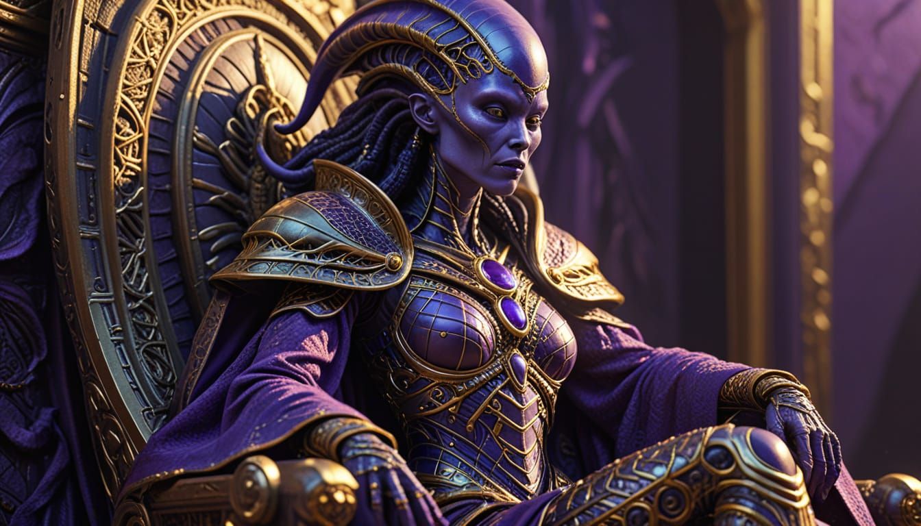 Alien Queen on Bone Throne in Regal Splendor
