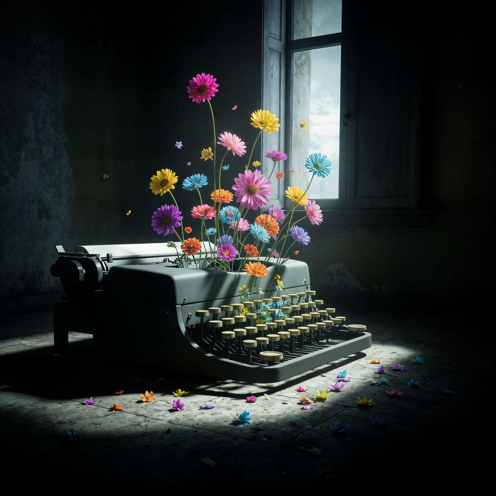 Surreal Flowers Bloom From Typewriter Keys