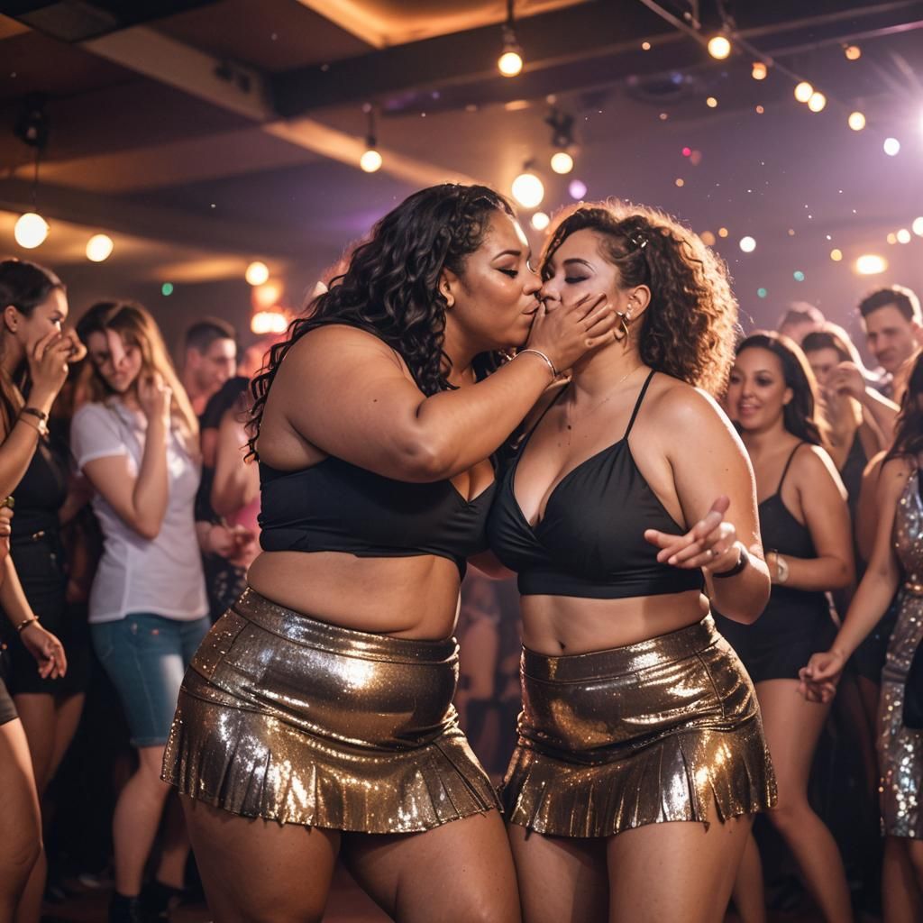 Lesbian Couple Kissing in Dance Club Photo