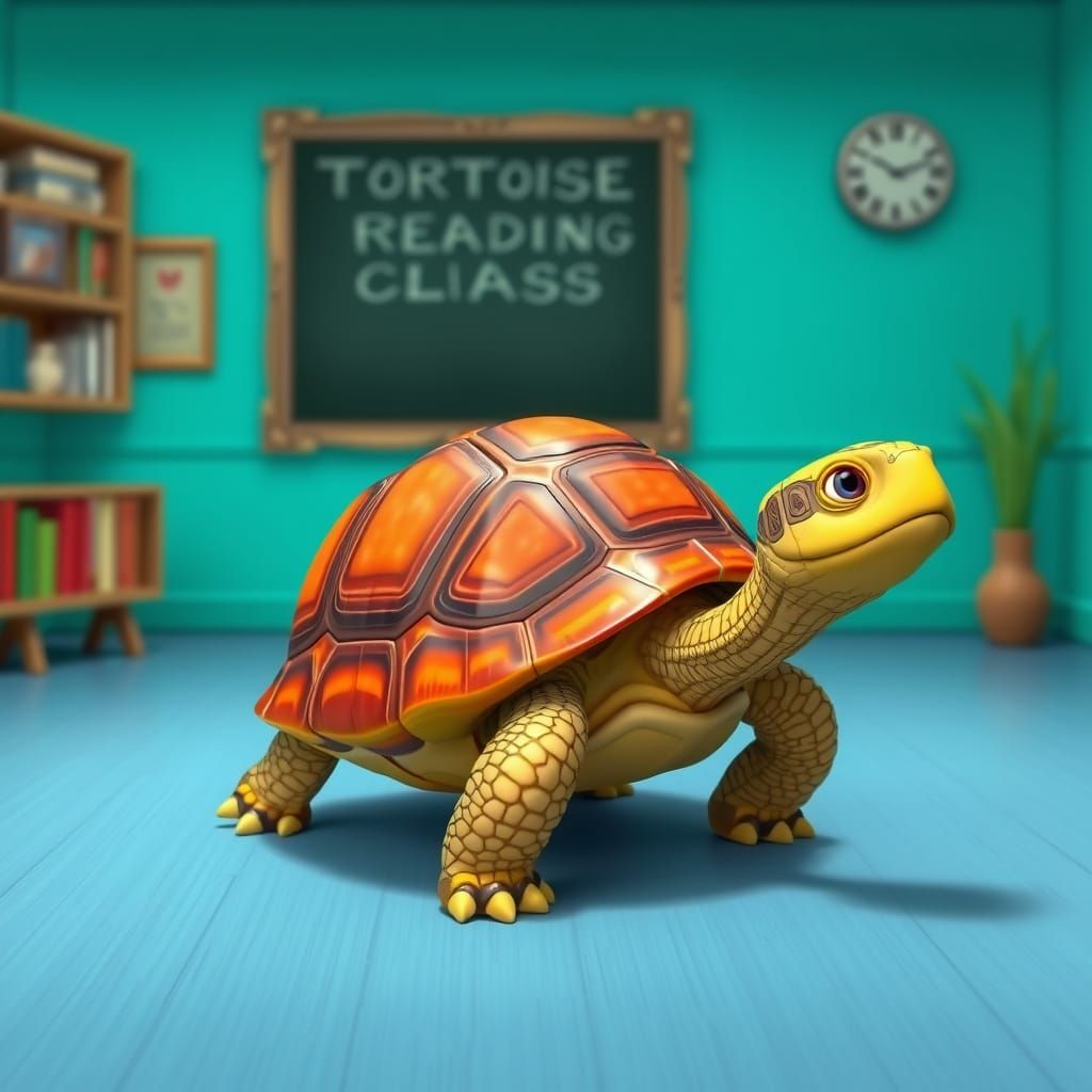 Tortoise Attends Reading Class in Pixar Style