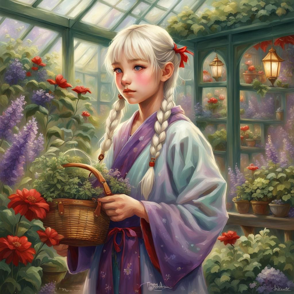 Ethereal Elf Girl in Herb Garden, Fantasy Art