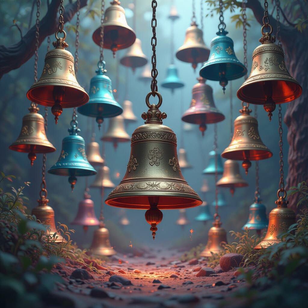 Intricate Deep-Colored Bells in Fantasy Matte Painting Style