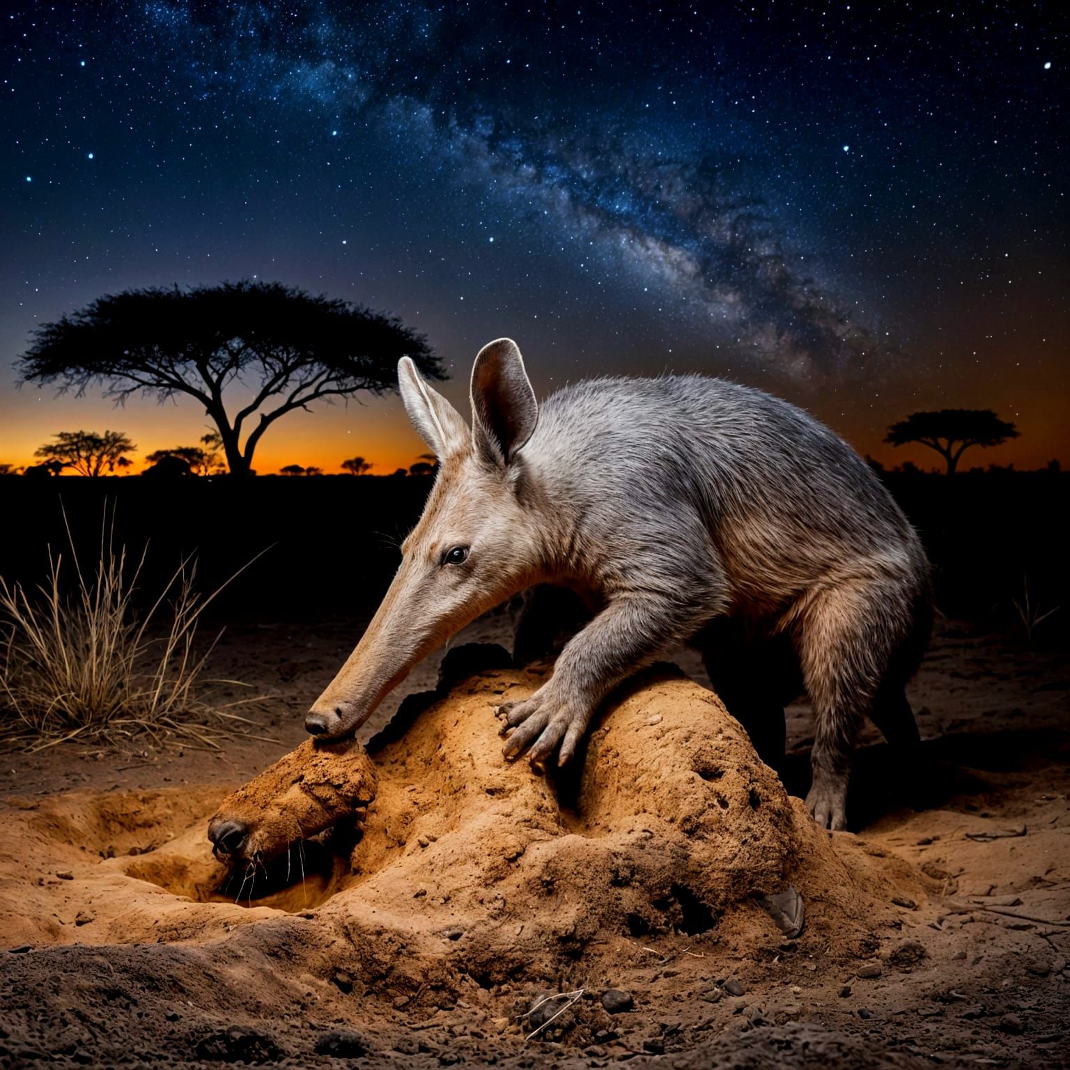 Aardvark Digging for Termites: Photorealistic 3D Render