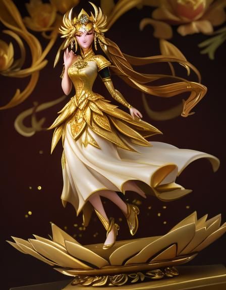 Girl in Golden Lotus Gown as Resin Cast