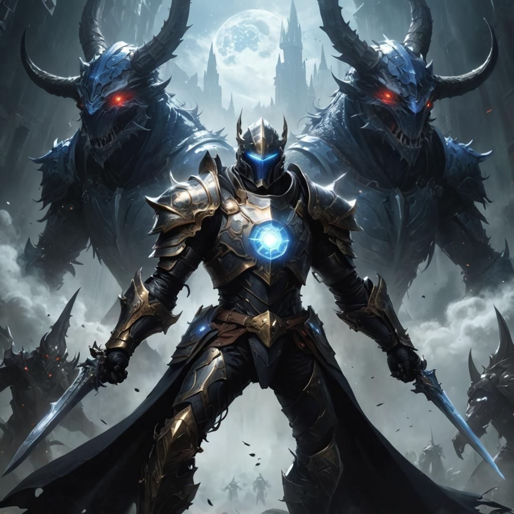 Sci-Fi Knight Battles Monsters in Fantasy World