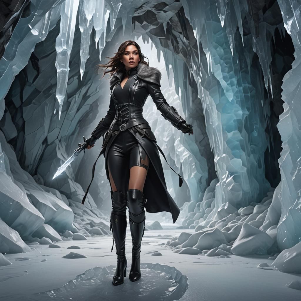 Exotic Figure in Ice Cave, Hyperdetailed Concept Art