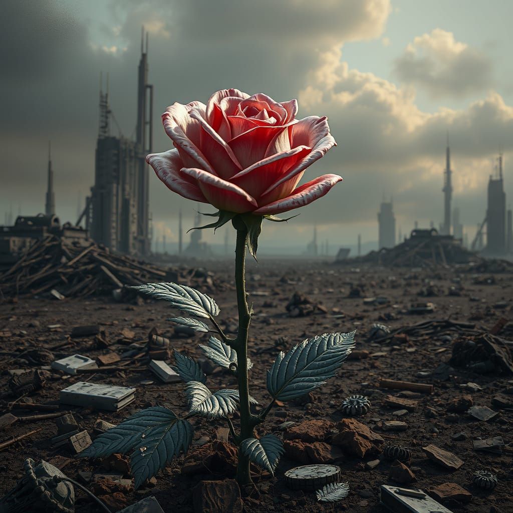 Hope Blooms in a Barren Wasteland Landscape