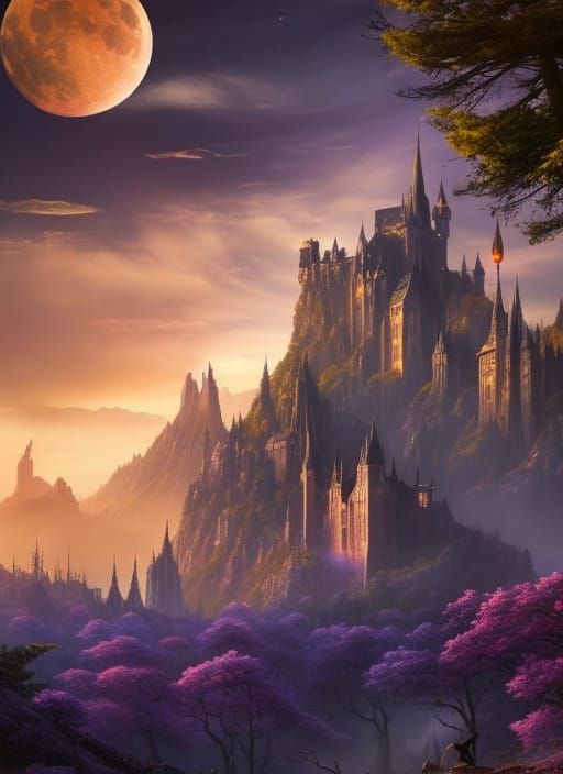 Enchanted Castle Landscape in Painterly Surreal Style