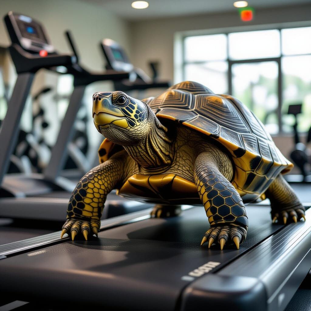 Giant Turtle Walks on Treadmill: Epic Photography