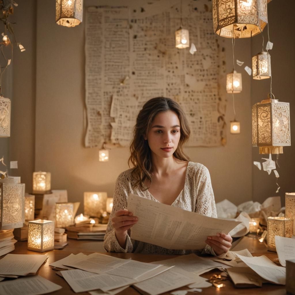 Photorealistic Woman with Letters in Romantic Lighting
