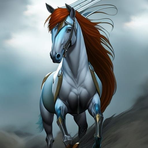 Valkyrie on White Horse in Hyperrealistic Style