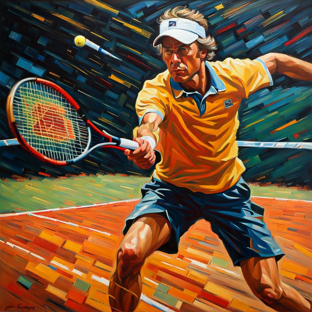 Dynamic Impasto Painting of Tennis Player