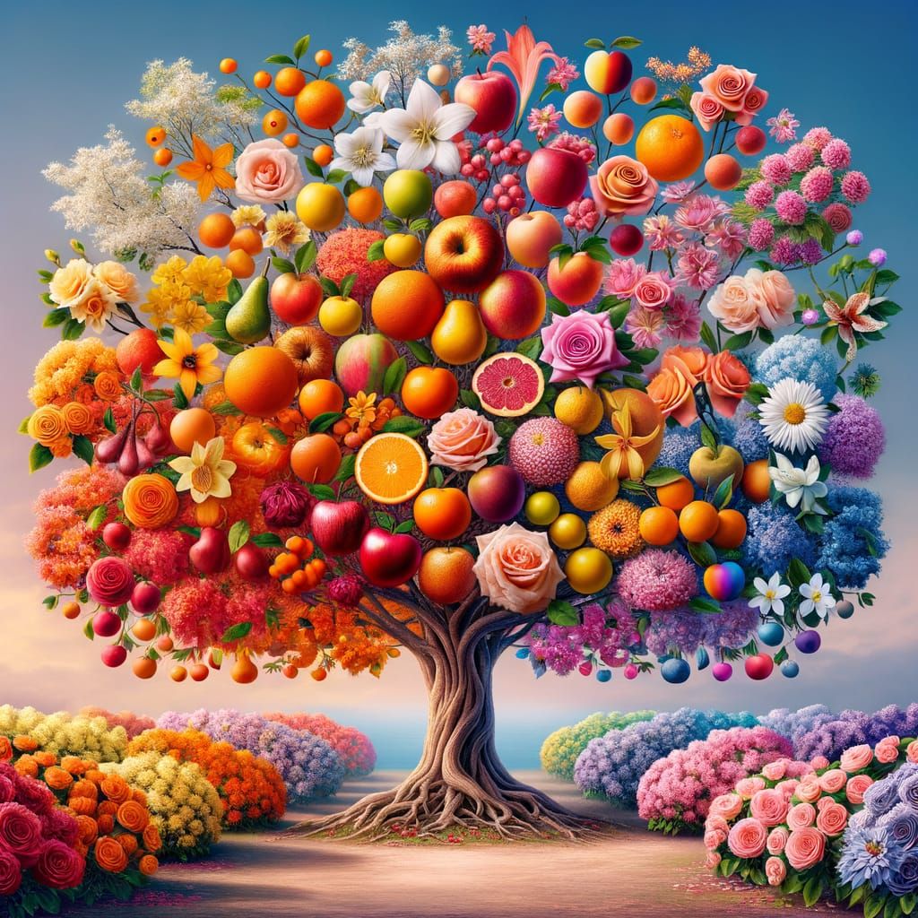 Tree with Fruits and Flowers in Abundance