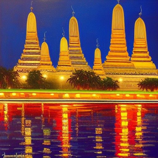 Wat Arun Bangkok at Night: An Oil Painting