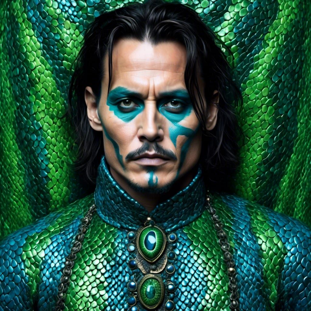 Surreal Snakeskin Portrait in Blue and Green