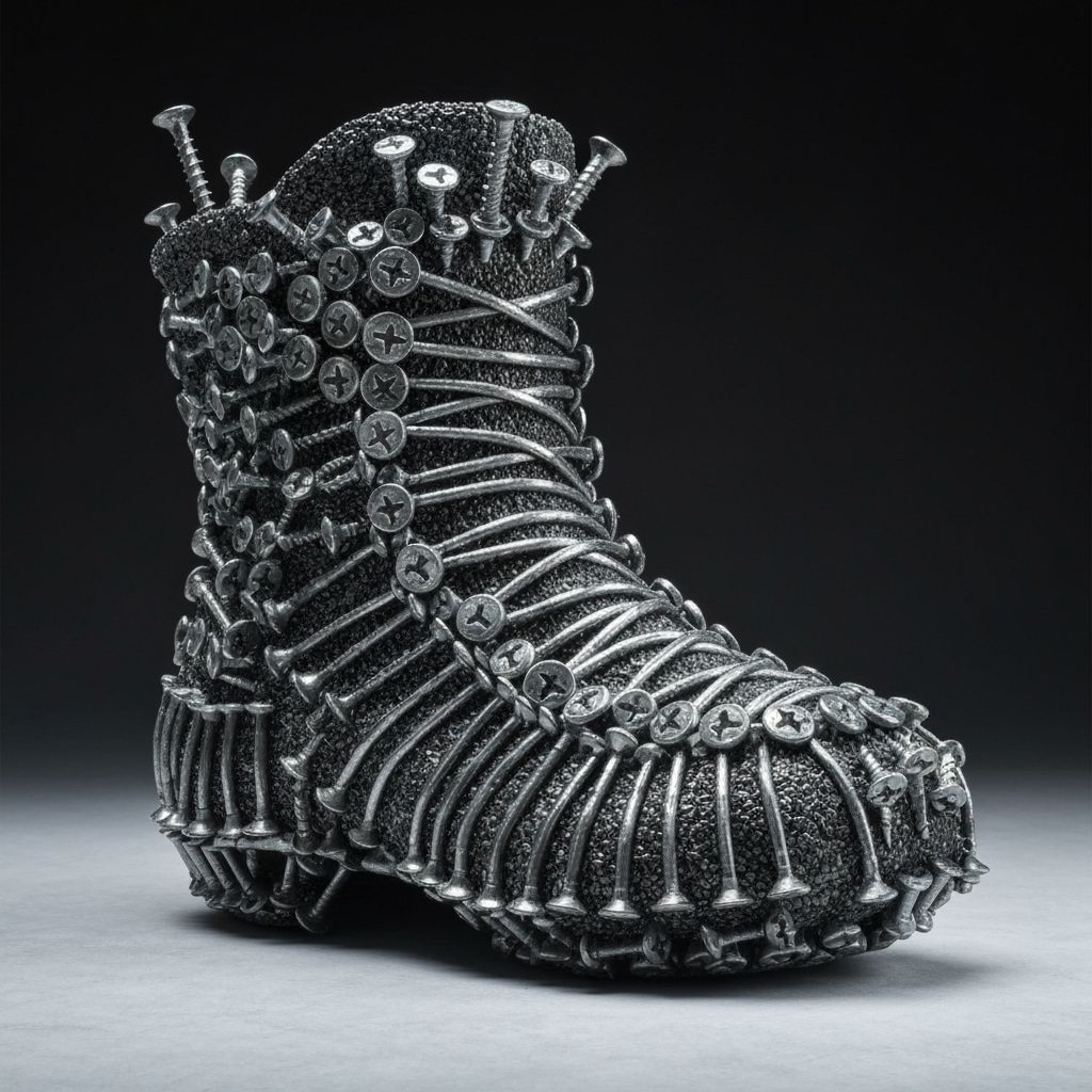 Hyperdetailed Masterpiece: Boot Crafted From Screws and Nail...