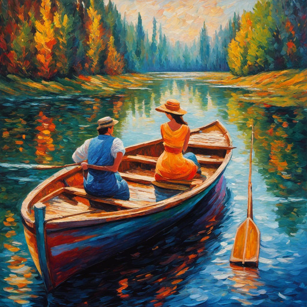 Romantic Lakeside Embrace in Expressionist Style