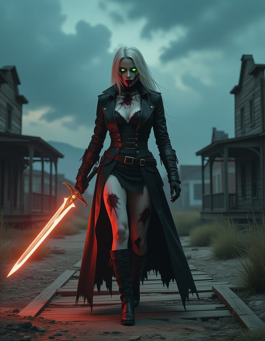 Zombie Warrior in Abandoned Town: Photorealistic 8K Image