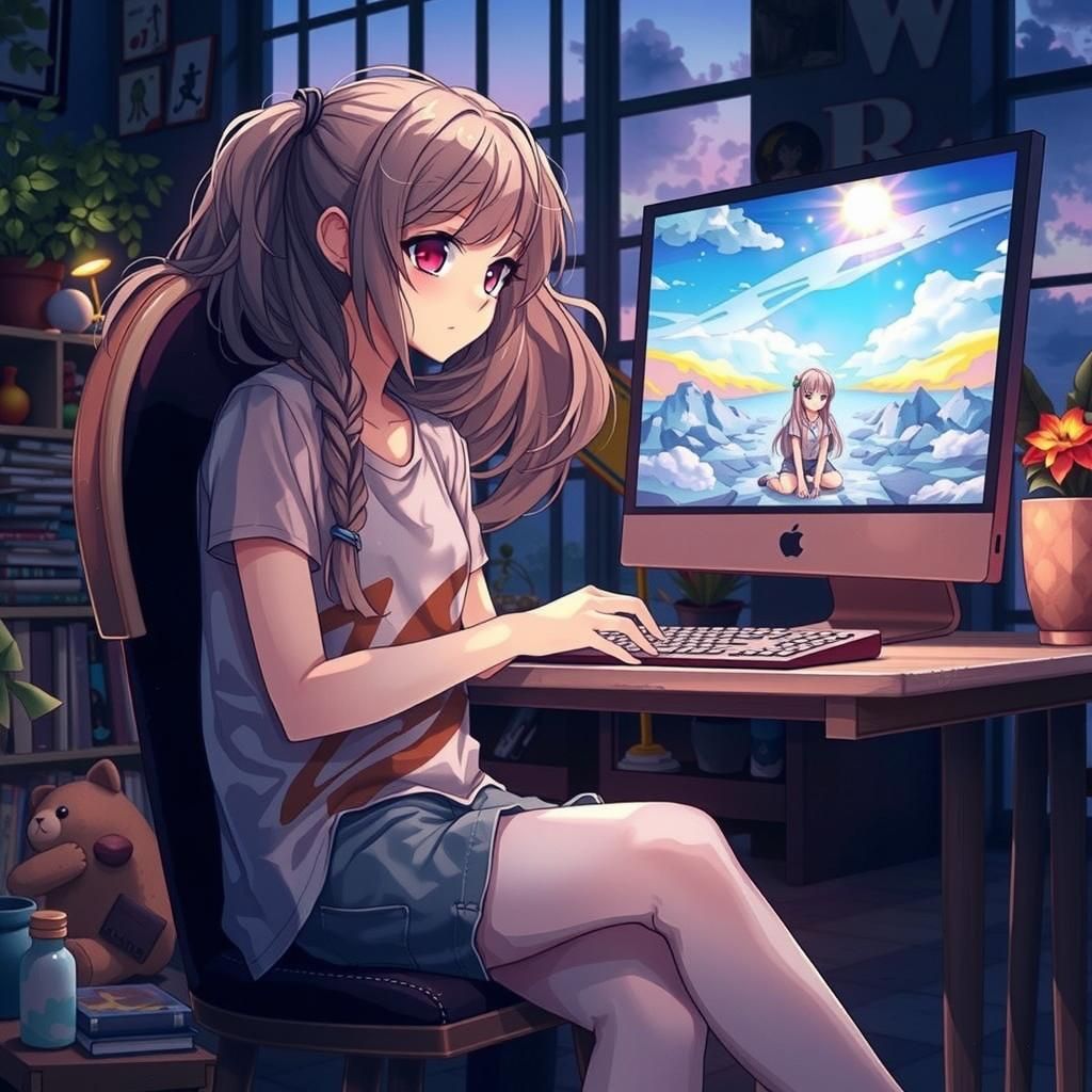 Girl in Cozy Room Illustration