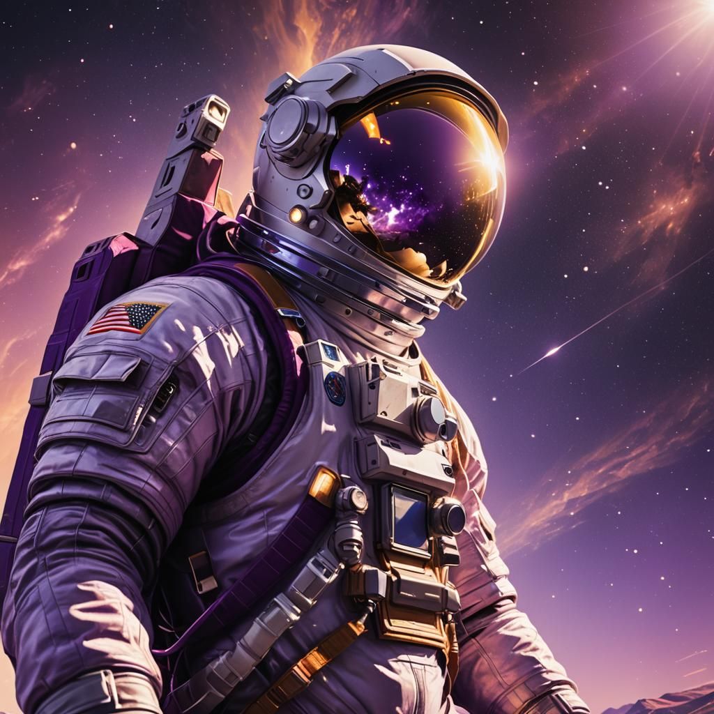 Astronaut Silhouette Against Purple Sky in Digital Painting