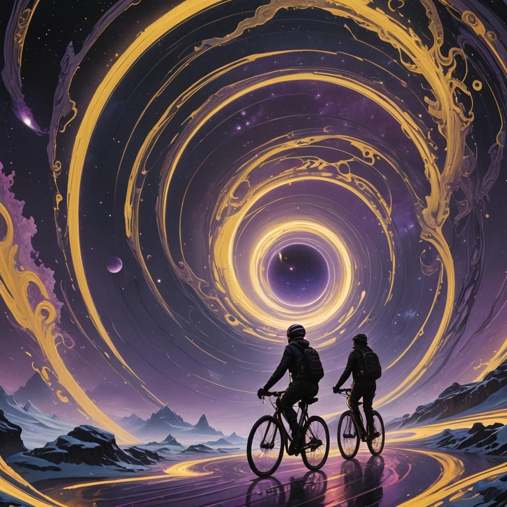 Cyclist on Saturn Rings in Dark Fantasy Art